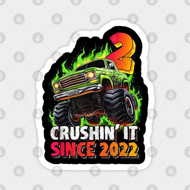 Monster Truck 2 Year Old Boys 2nd Birthday Party Born 2022 Magnet by elmiragokoryan