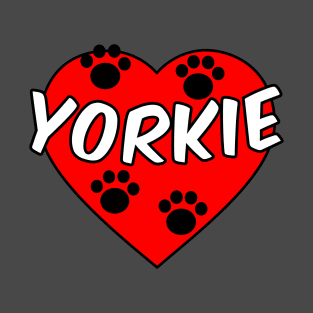 Yorkie Dog Paw Prints And Red Heart T-Shirt