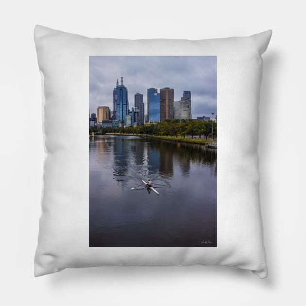 Melbourne Skyline from the Swan Street Bridge, Melbourne, Vic, Australia. Pillow by VickiWalsh