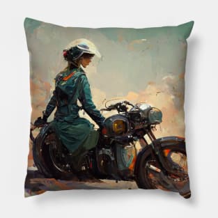 Girl on a motorcycle Pillow