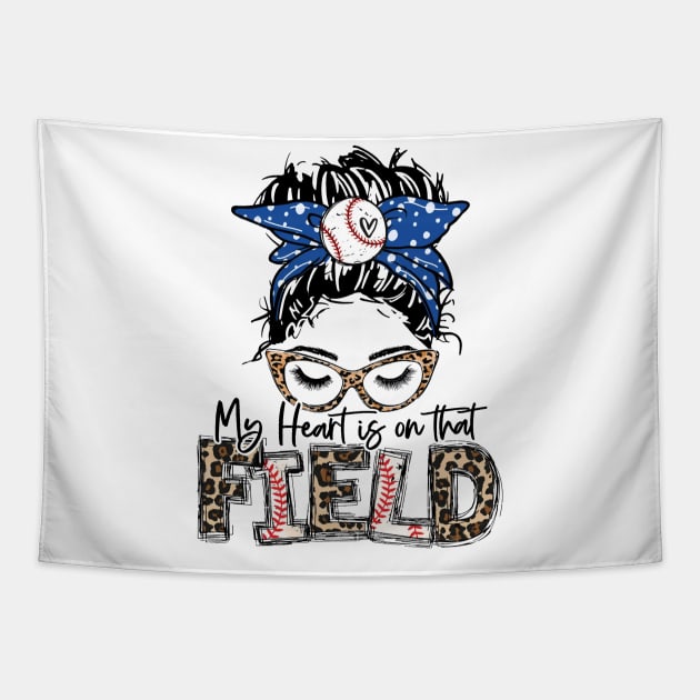 My Heart Is On That Field Baseball Leopard Baseball Mom Tapestry by Wonder man 