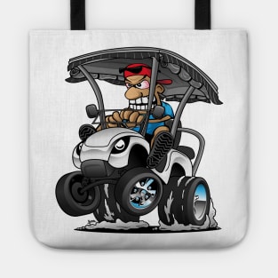 Funny Golf Cart Hotrod Golf Car Popping a Wheelie Cartoon Tote