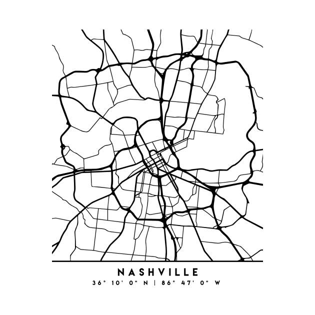 NASHVILLE TENNESSEE BLACK CITY STREET MAP ART by deificusArt