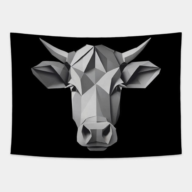 Cow head origami black and white Tapestry by Marhcuz