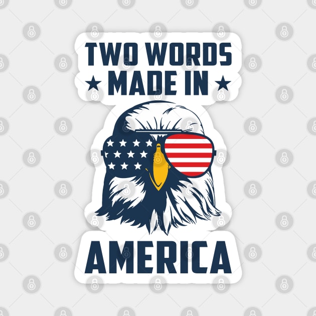 Joe Biden Says Two Words Made In America USA American Flag Funny Biden 2 Words Quote Magnet by Tshirtiz