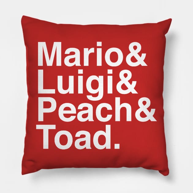 Helvetica Mario Video Game Characters Pillow by Carl Cordes