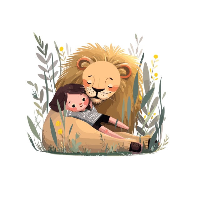 Adorable Lion Animal Loving Cuddle Embrace Children Kid Tenderness by Cubebox