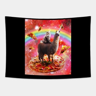 Space Cat Riding Llama Unicorn - Pizza & Taco Tapestry