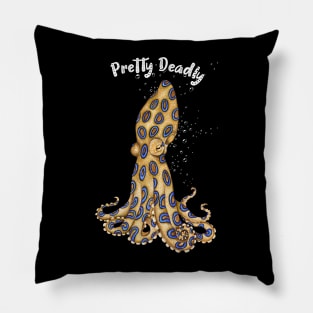 Pretty Deadly Blue Ring Octopus Art White Text Pillow