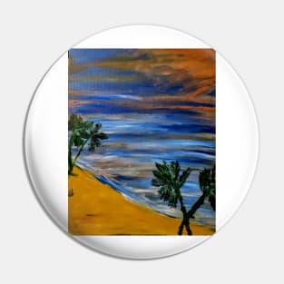 A ocean view of a beach at sunset Pin