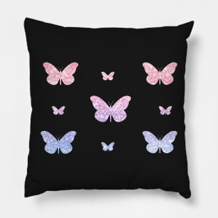 Pink Blue Ombre Faux Glitter Butterflies Pillow
