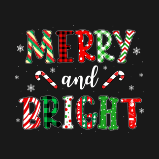 Merry and Bright Cute Buffalo Plaid Christmas Men Women T-Shirt