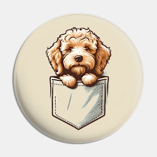 Cute Goldendoodle Puppy in Shirt Pocket Design Pin