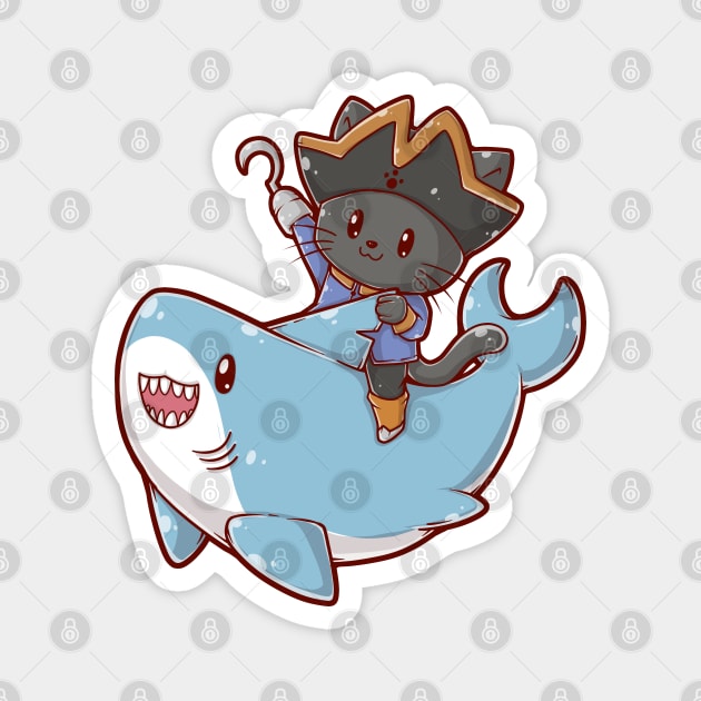 Cute Pirate Cat Rides Shark Magnet by pako-valor