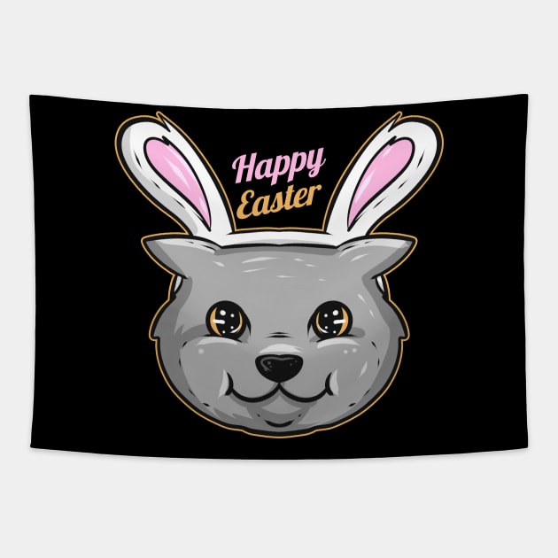 A Grey Cat has Easter Bunny Ears on his Head Cat Easter Tapestry by SinBle