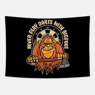 Never Play Darts with Bigfoot - Funny Bigfoot Axe Thrower Tapestry