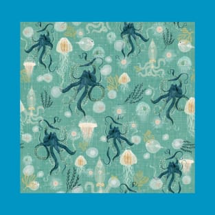 Octopus on teal T-Shirt