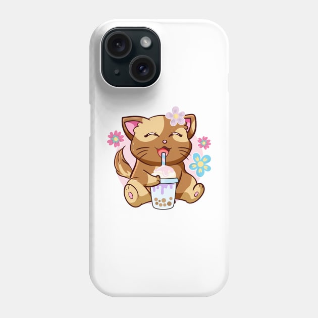 Boba Cat Tea Neko Girl Teen Bubble Kawaii Anime Japanese Phone Case by jodotodesign