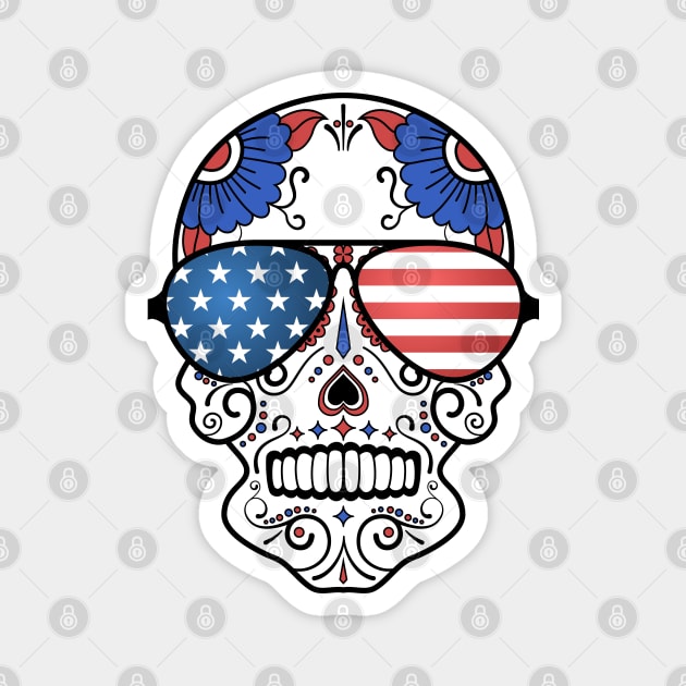 Sugar Art Skull wearing American Flag Sunglasses Magnet by Teeziner