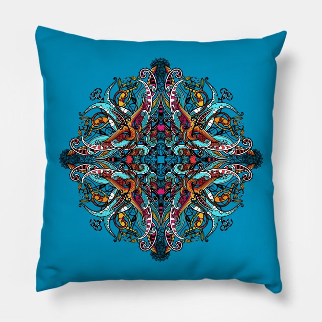 Ornamental Blue Circle Pillow by annapaff