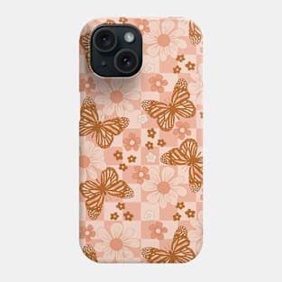 Groovy Pink Butterfly Floral Checkered Phone Case