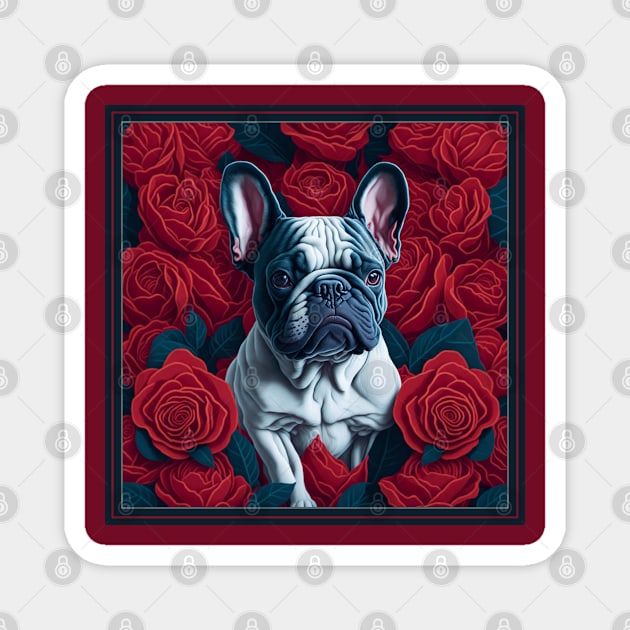 Dogs, French Bulldog and flowers, dog, style vector (red version 2 French Bulldog) Magnet by xlhombat