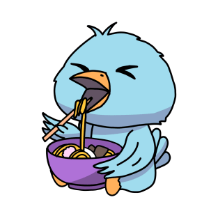 Anime Kawaii Ramen Eating Blue Bird Japanese Noodles T-Shirt