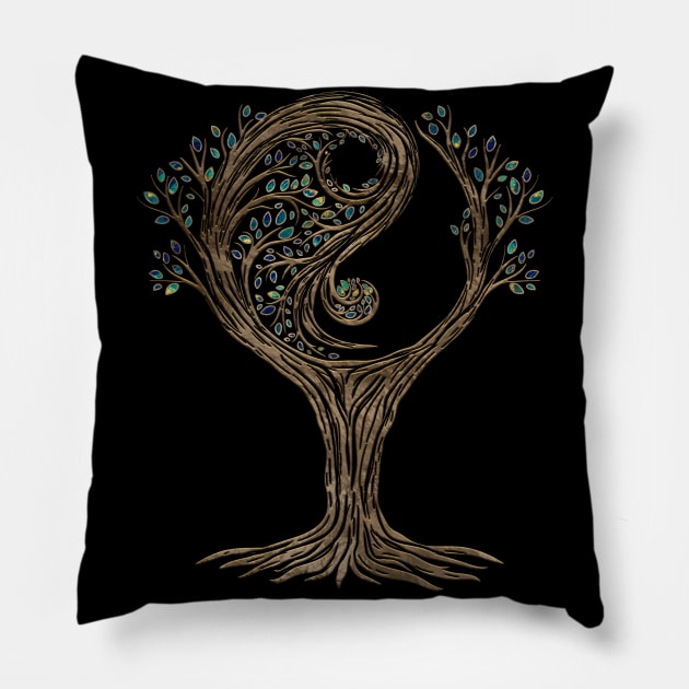 Golden Yin Yang Tree Pillow by Nartissima