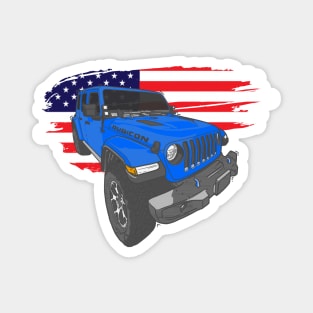 Jeep Wrangler with American Flag - Blue Magnet