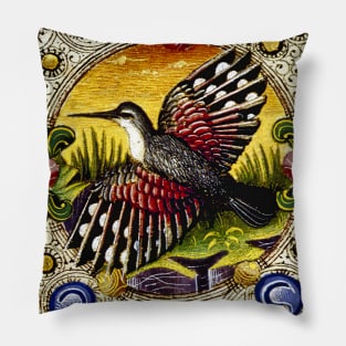 Illuminated Beauty: A Medieval Bird and the Exquisite Margins of Artisanal Craftsmanship Pillow