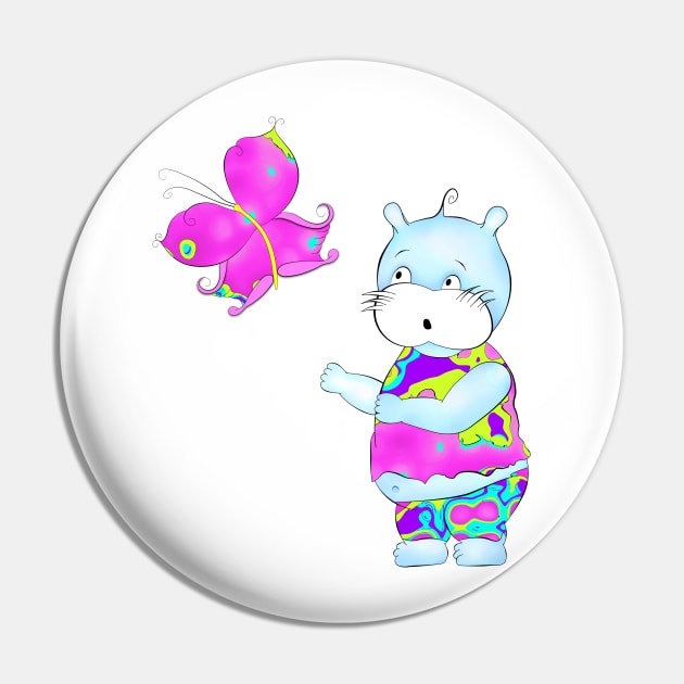 Cute hippie hippo looking at butterfly Pin by stefy