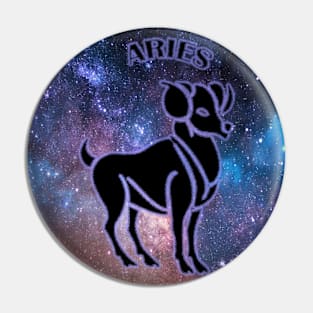 Aries Astrology Zodiac Sign - Aries  Ram Astrology Birthday Gifts Ideas - Stars or Space with Black and Purple Pin