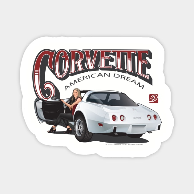 White Corvette Magnet by D.H. Kafton Studio