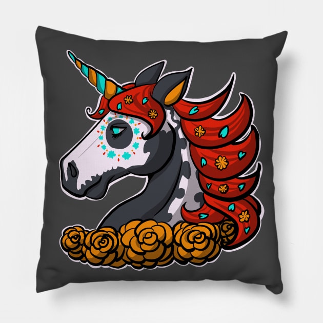 Sugar Skull Unicorn Pillow by Geekybat