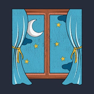 Moon And Stars Out Window Grunge T-Shirt