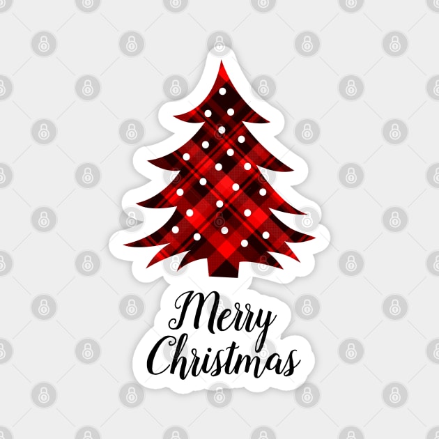Merry Christmas Plaid Christmas Tree Magnet by julieerindesigns