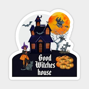 Spooky Halloween good witches  house. Magnet