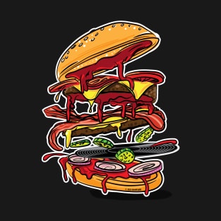 BBQ Hickory Bacon Double Cheese Burger with Vinyl Record T-Shirt