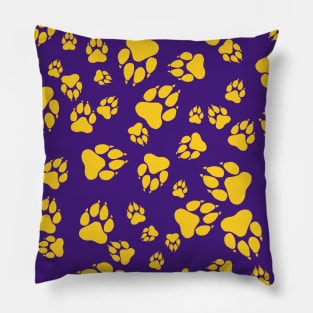 Tiger Paw Prints Pattern Gold on Purple Digital Design Pillow