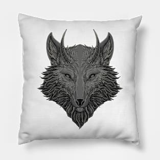 Head of wolf in dark grey Pillow