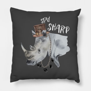 Stay Sharp Rhino Wearing Top Hat Pillow