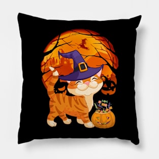 Cat pumpkin witch Pillow