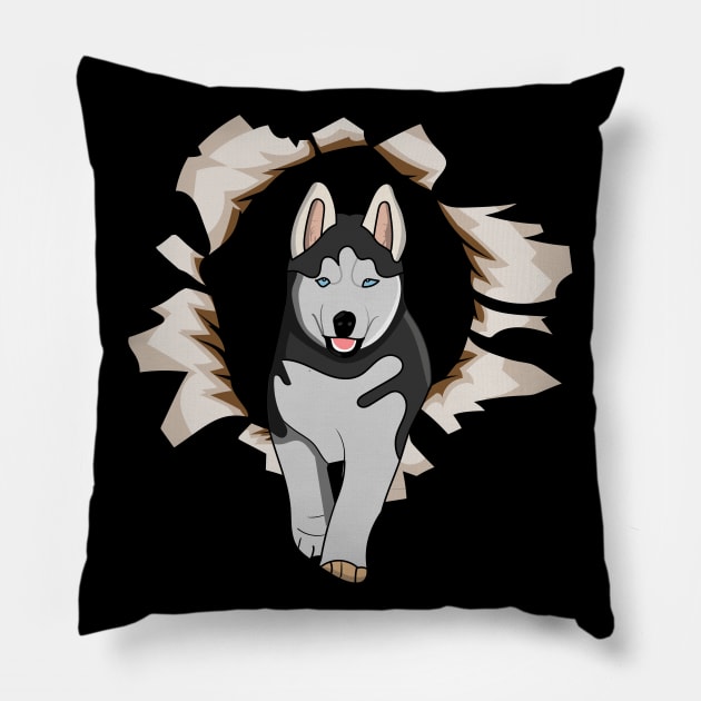 siberian husky out of a hole Pillow by maricetak