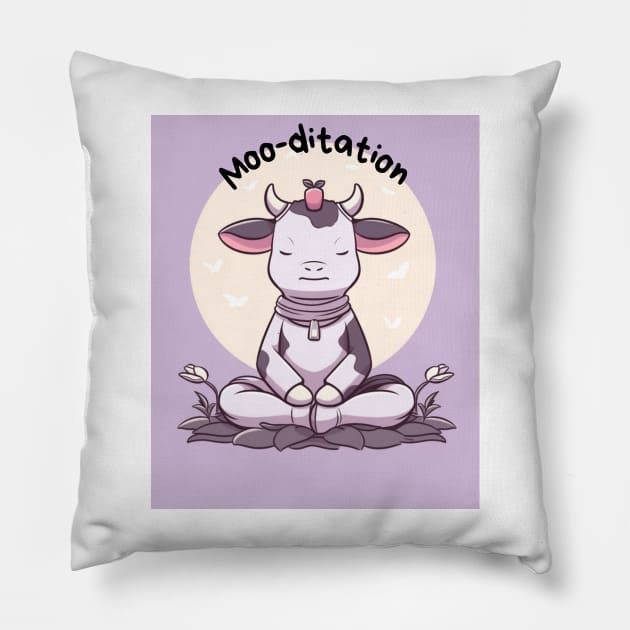 Kawaii Cute Yoga Meditating Cow Pillow by AdaMazingDesign