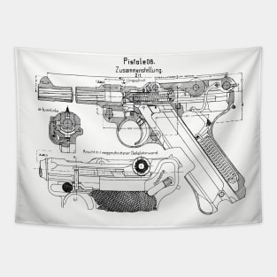 WW2 Luger P08 Weapon Blueprint Tapestry