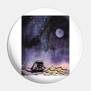 Sailship at rough Sea under a Galaxy Sky Pin