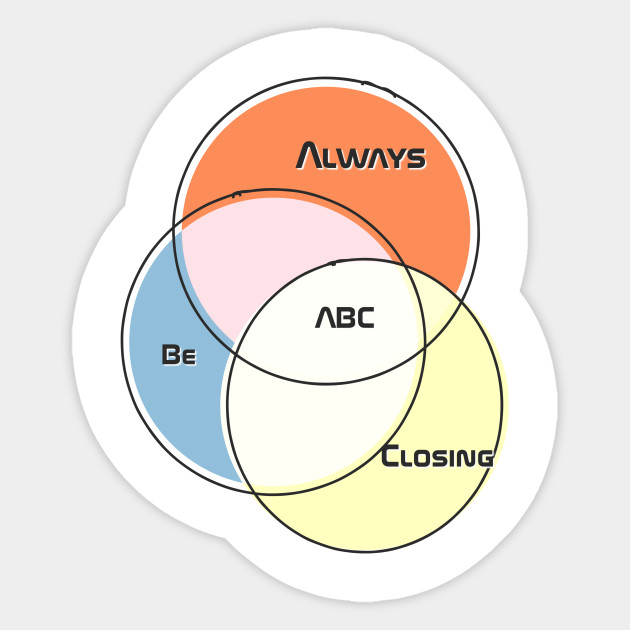 Abc Always Be Closing Venn Diagram Abc Always Be Closing Venn Diagram Sticker Teepublic
