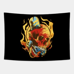 Skull Flame Skater Description Tapestry