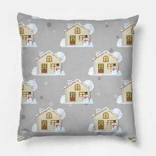 Christmas House Pattern - Grey Background Pillow