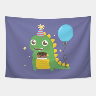 Cute Party Dinosaur with Cake and Balloon Tapestry